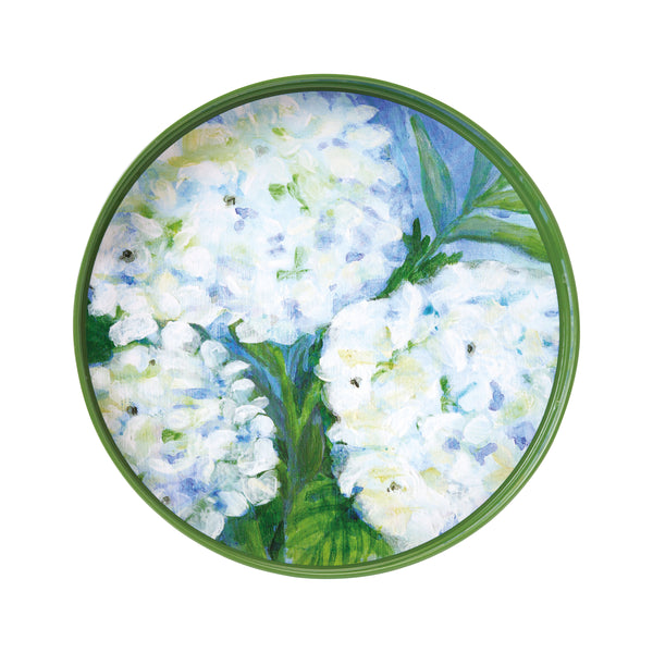 White Hydrangeas Round Tray