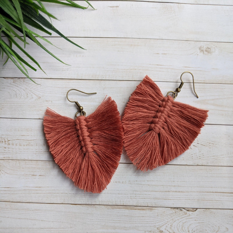 Feather Fringe Macrame Earrings