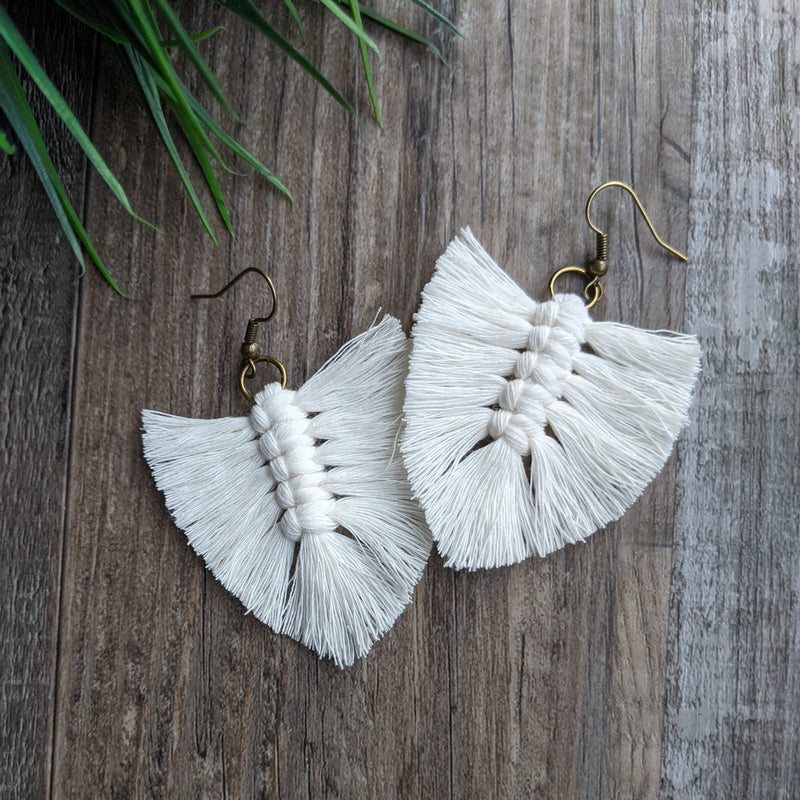 Feather Fringe Macrame Earrings