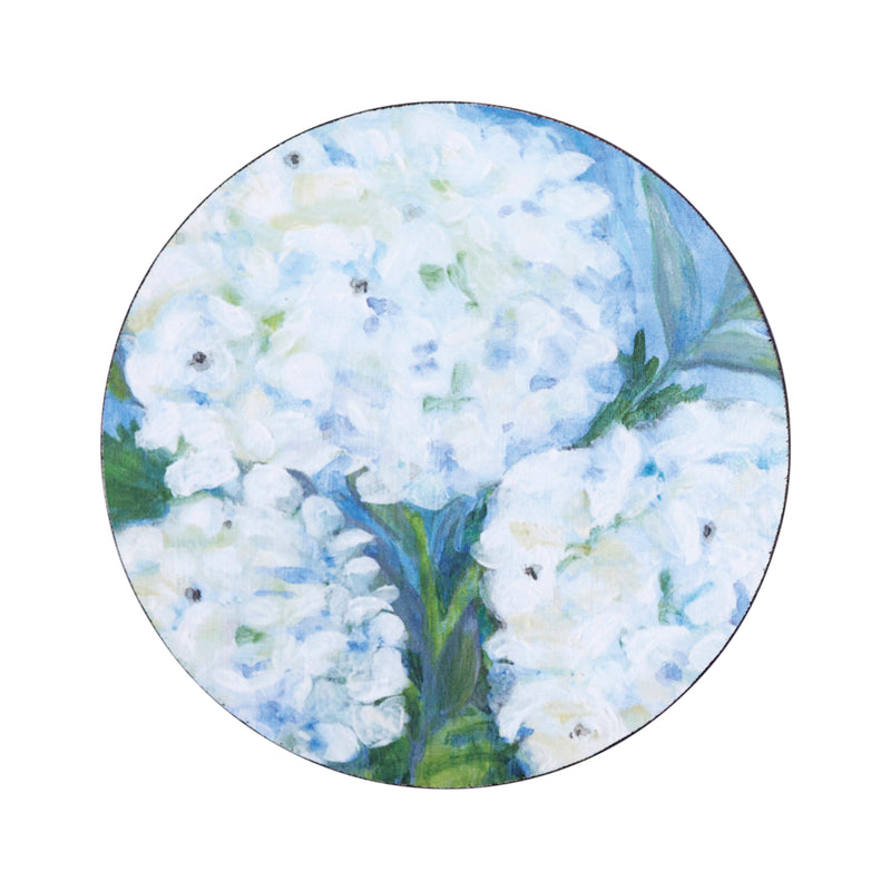 White Hydrangeas Round Art Coasters